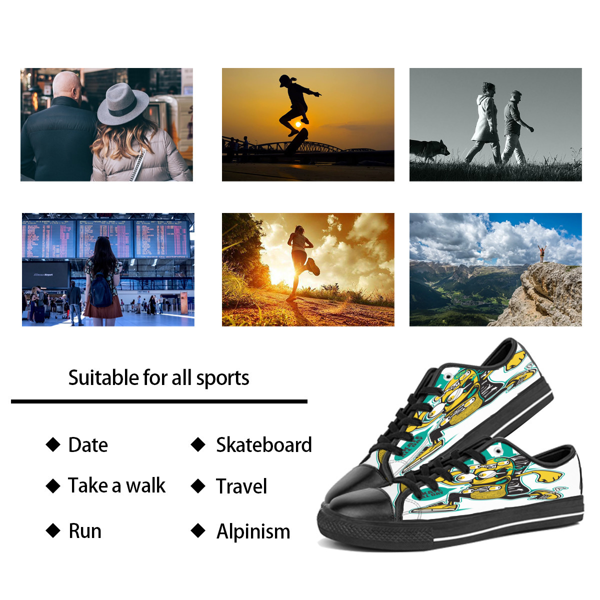 

Custom shoes Classic Canvas Low cut Skateboard casual triple black Accept customization UV printing low mens womens sports sneakers Breathable color 134, Notice