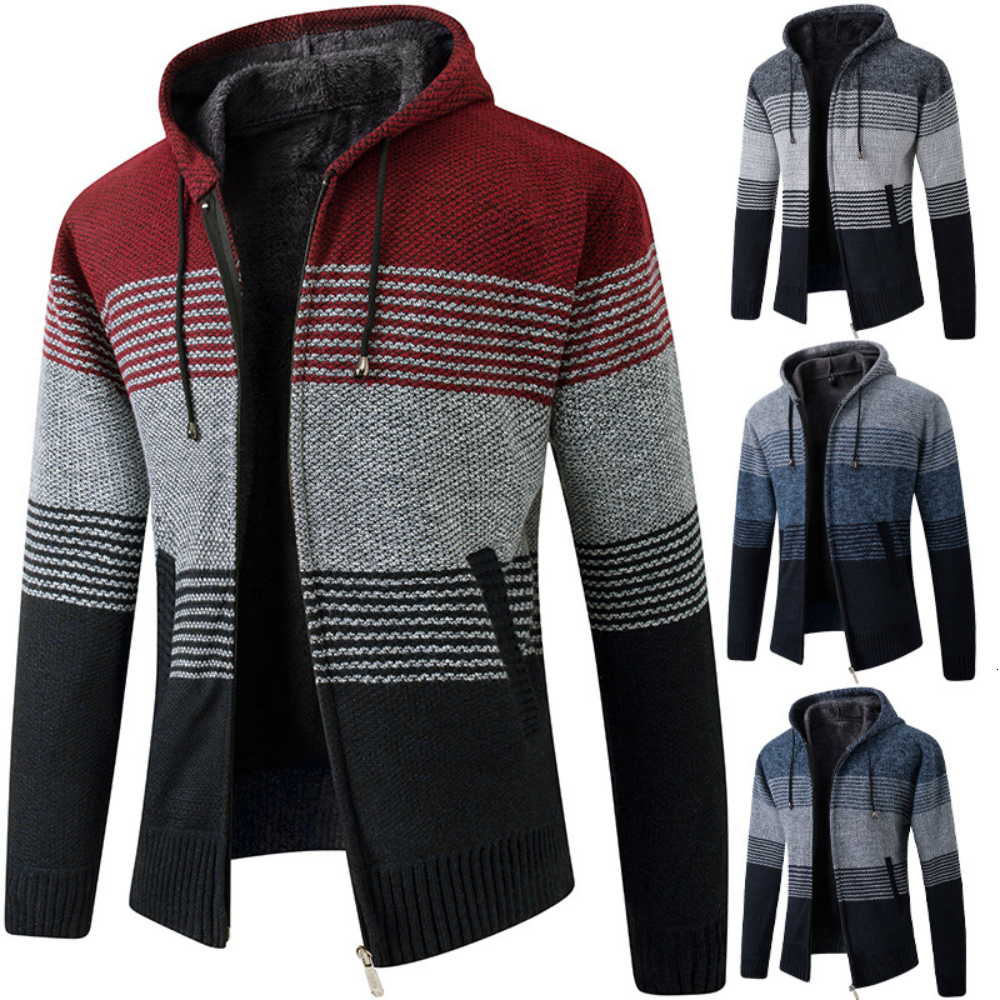 

Men's Sweaters Men's Autumn Winter Sweater Cardigan Mens Casual Slim Hooded Sweater Coat Cotton Fleece Thicken Warm Sweater Cardigan Jacket 221114, Red