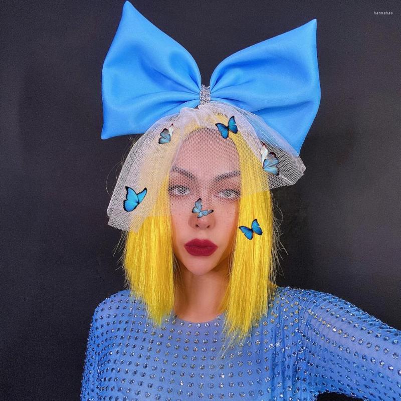 

Stage Wear Cute Bowknot Gauze Headdress Women Nightclub Bar Female Singer Costume Accessories Festival Outfit Rave DNV13301, Picture shown