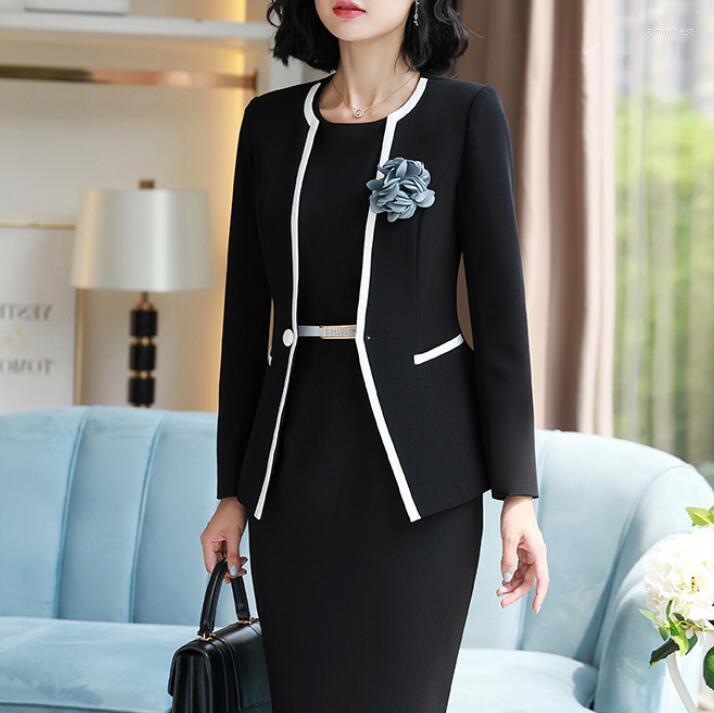 

Work Dresses Suits Office Ladies Wear Formal Business Two Piece Set Plus Size Elegant Long Sleeve Blazer Sleeveless Dress Women, Black