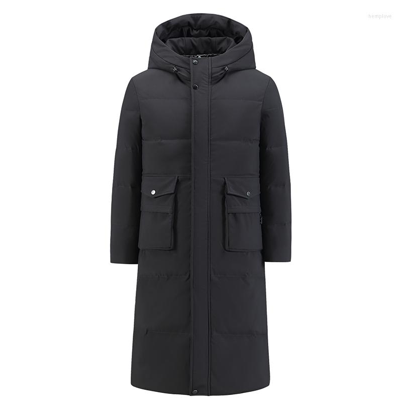 

Men' Down Brand Winter 90% Withe Duck Jacket Men Long Parkas Fashin Coats For Thicken Warm Over-the-knee Overcoat, White