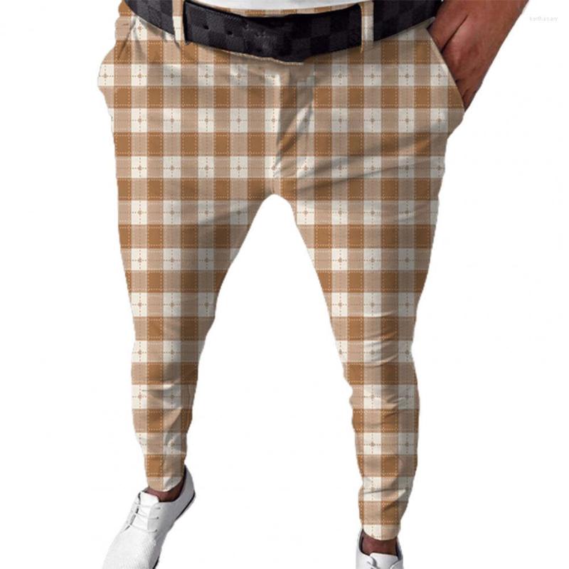 

Men's Pants Spring Summer Fashion Men Slim Fit Mid Waist Contrast Color Plaid Print Formal Pencil Office