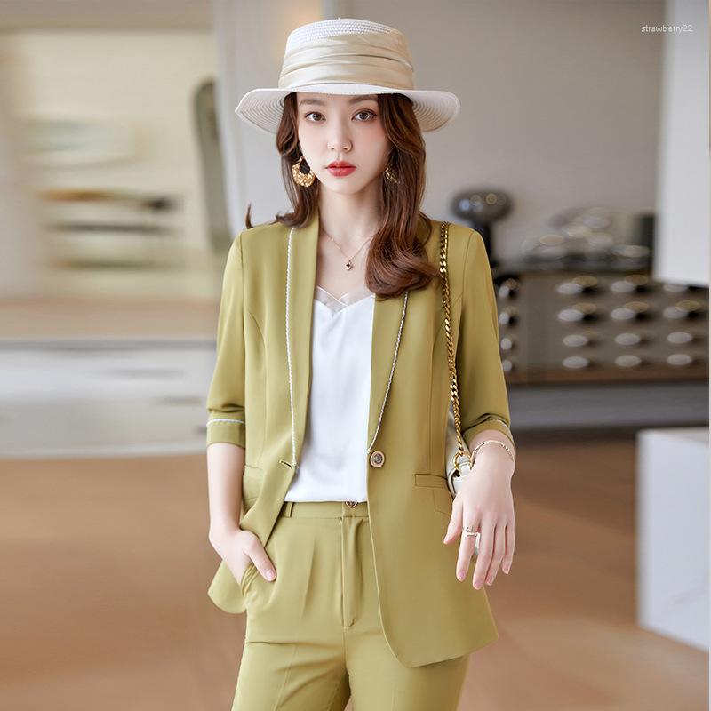 

Women' Two Piece Pants Women Business Suits With And Tops Ladies OL Work Wear Pantsuits Yellow 2022 Spring Summer Professional Blazers, White pantsuits