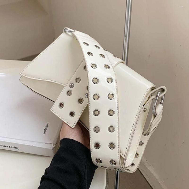 

Evening Bags Wide Shoulder Strap Armpit Bag 2022 High-quality Patent Leather Women's Designer Handbag Vintage Messenger, Black