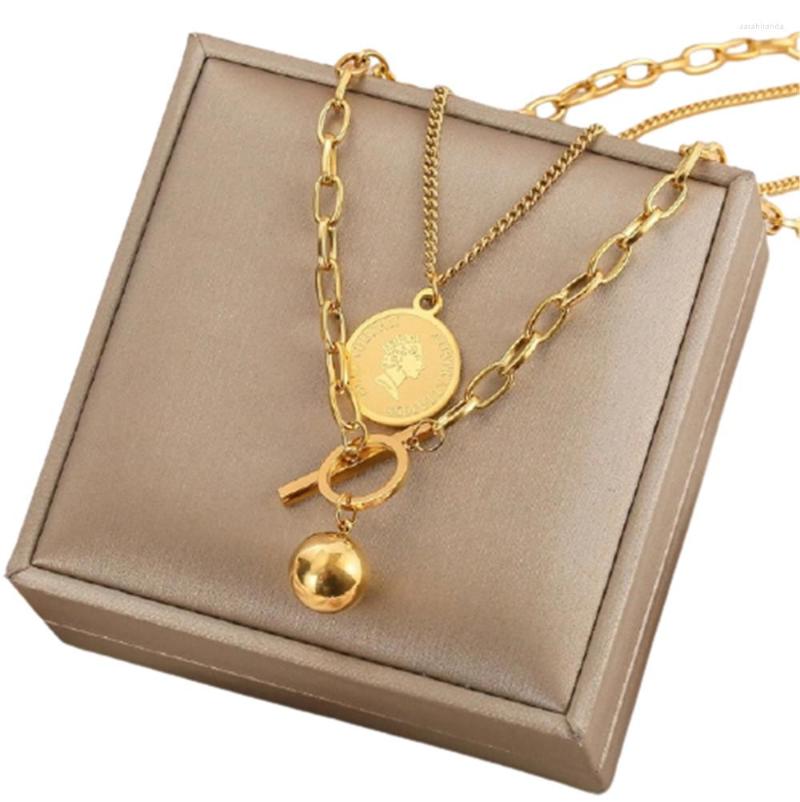 

Chains 316L Stainless Steel Round Brand Clavicle Chain Stackable Coin Hip Hop Multilayer Necklace