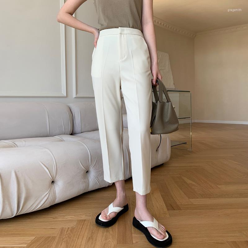 

Women's Pants Women Cropped Suit For Summer Capris Thin Comfortable High Waist Slimming Straight Office Trousers  S Black White Gray