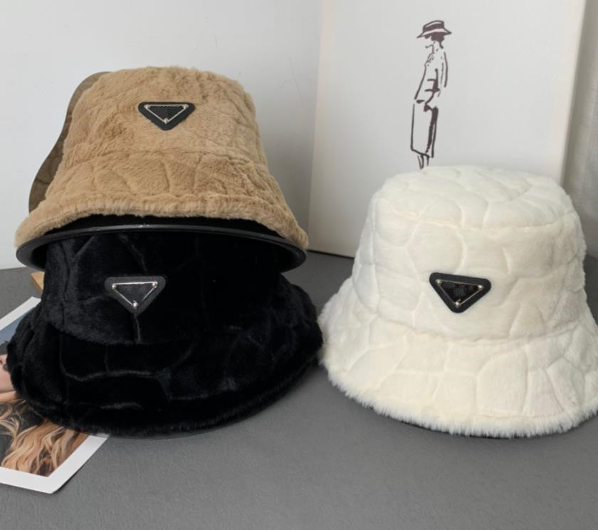 

Designer Winter Fur Bucket hat for Women 2022 New Fashion Thick Warm Ladies Fisherman hats Caps Ear Warmer Beanies, White
