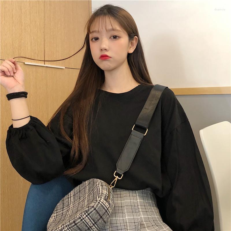 

Women's T Shirts GBG1204 Bubble Sleeved Clothes White Long T-shirt Women's 2022 Autumn Bottoming Top Loose, Black
