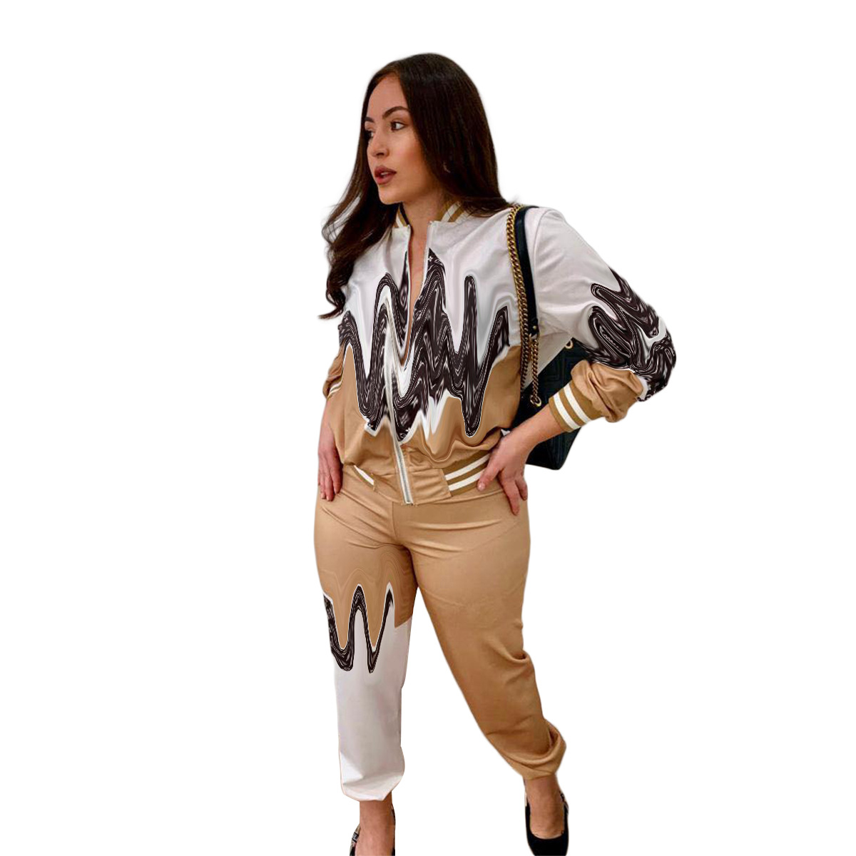 

Two Piece Outfits Tracksuit Jogging Matching Set Women's Clothing Spliced Long Sleeve Zipper Up Jackets and Sporty Jogger Pants Streetwear Vintage, Black