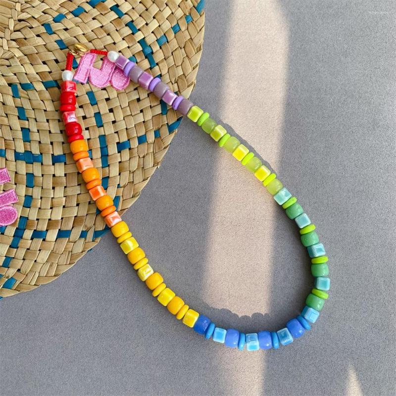 

Choker KKBEAD Boho Summer Rainbow Colorful Necklaces 2022 Y2K Jewelry Enamel Beads Necklace For Women Girl Friends Gift