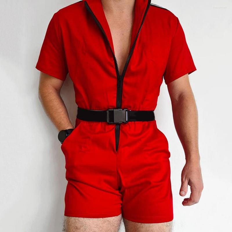 

Men's Pants Stylish Men Jumpsuit Pockets Temperament Fine Stitching Short Sleeve Romper Summer, Black