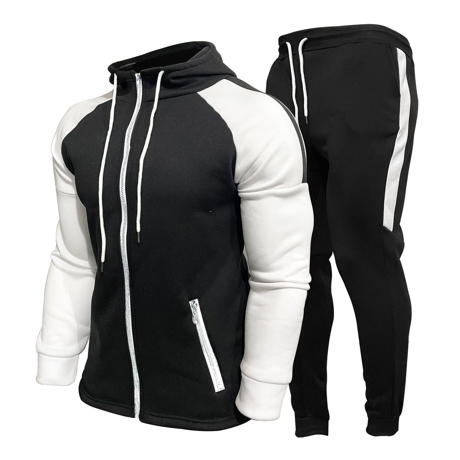 

Men's Tracksuits Autumn and winter men's sports suits cardigan zipper color blocking thickening casual fashion outdoor leisure jogging 221114, Gray