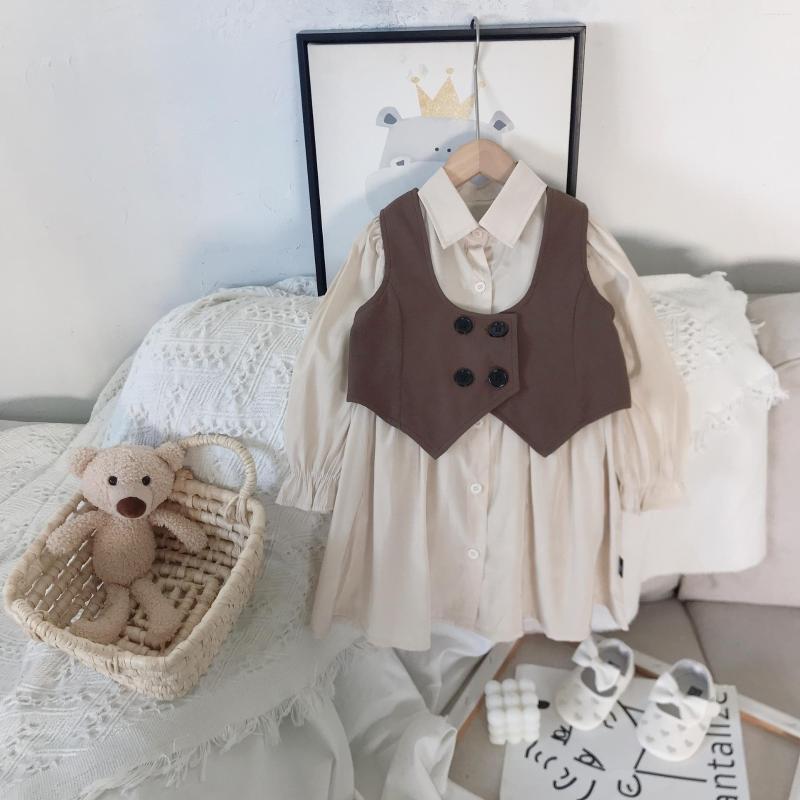 

Clothing Sets 2022 Spring Arrival Girls Fashion Long Sleeve 2 Pieces Suit Dress Vest, Beige