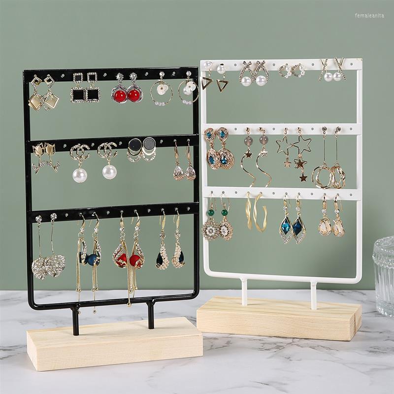 

Jewelry Pouches 24/44/66 Holes Stand Display Organizer Earrings Pendants Bracelets Holder With Wooden Base Storage Rack