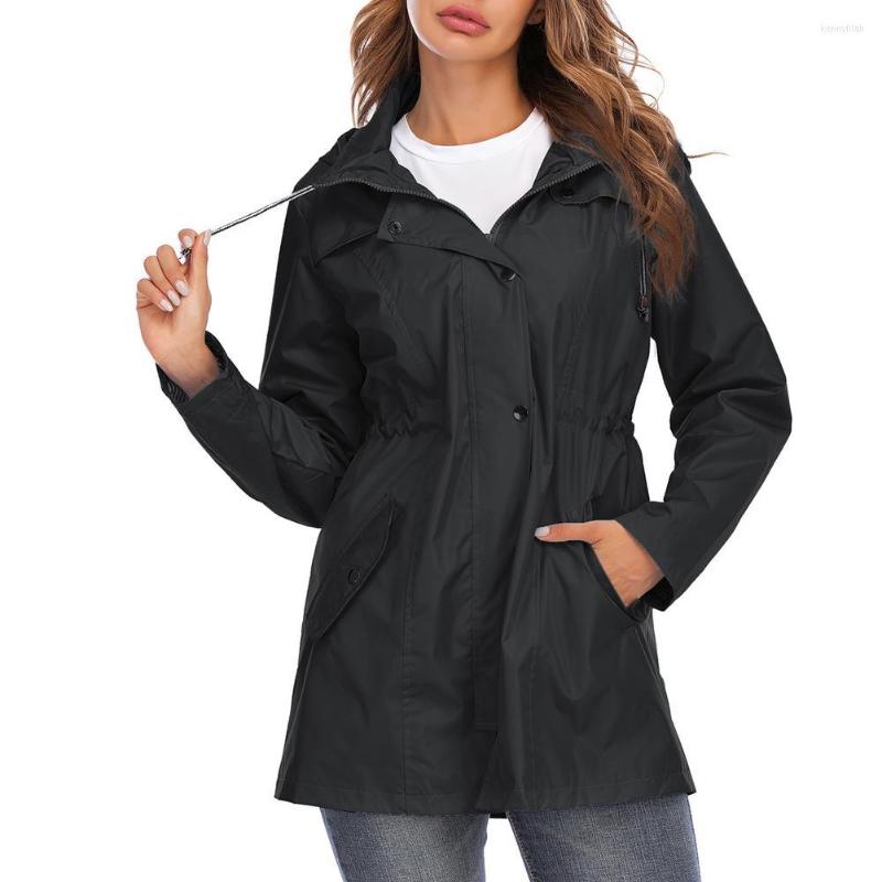 

Women' Jackets Women Hooded Raincoat Rainproof Zipper Long Lined Windbreaker Mid Length Outdoor Windproof Waterproof Rain Jacket Breathable, Navy blue