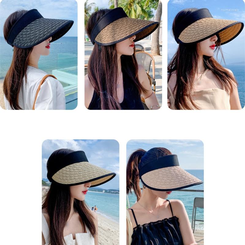 

Wide Brim Hats Solid Color Visor Hat Exquisite Big Empty Top Straw Summer For Sun PROTECTION Daily Wear Morning Wo, Khaki