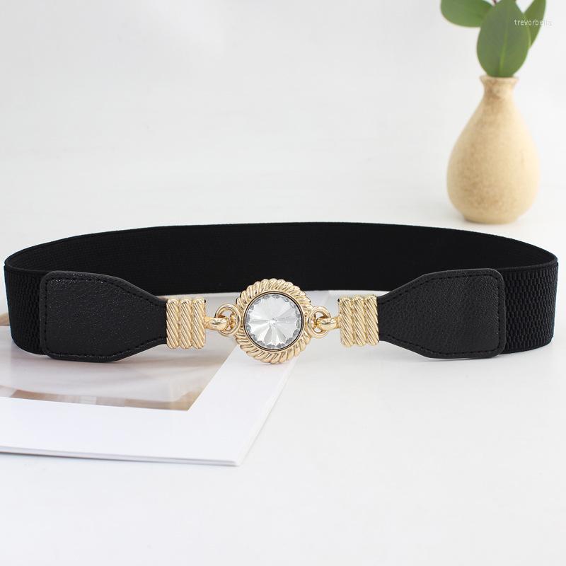 

Belts Classy Elastic Belt Female Diamond-studded Metal Buckle For Woman Cinch Waistband Dress Coat Ladies Apparel Accessorie, Black