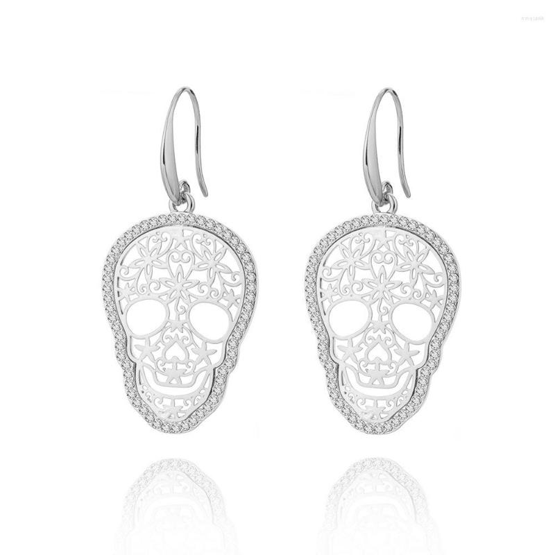 

Dangle Earrings Gold Color Hollow Skull Trendy Shining CZ Crystal Drop For Women Ear Punk Jewelry Brincos Year Gift 2022