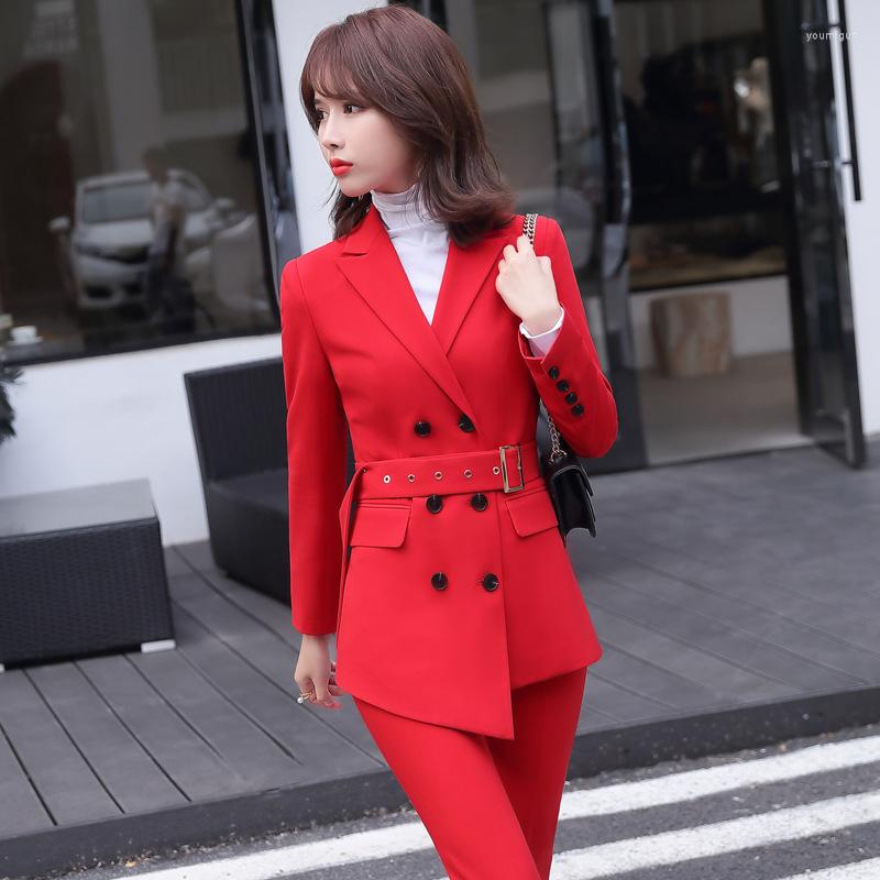

Women' Two Piece Pants 2022 Fashion Full Sleeve Jacket Blazer Set Office Lady Uniform Sales Work Clothes Business Women' Suit Wear, Black