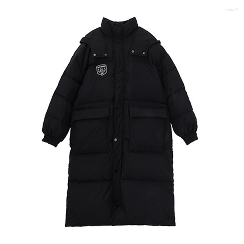 

Women' Trench Coats Korean Style Women' Black Coat Version Loose Mid-Length Zipper Down Padded Jacket With Hood Thick Winter Outwear