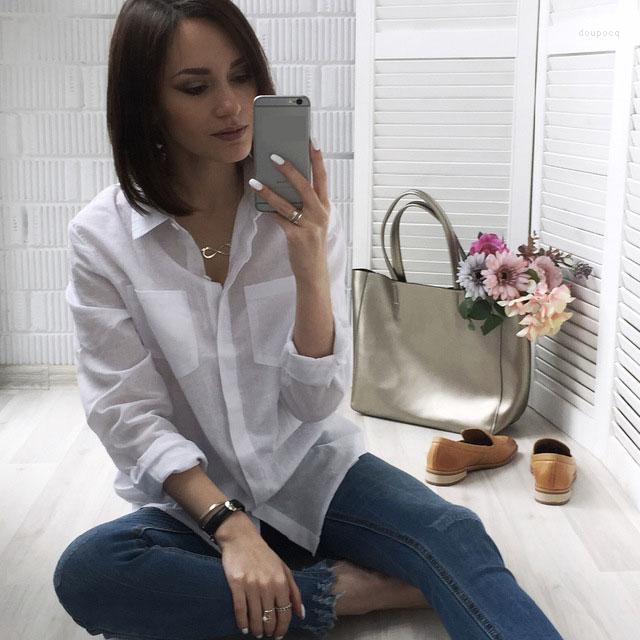 

Women' Blouses 5xl Casual Women Loose Brand Shirt Turn -Down Collar Long Sleeve Pocket White Shirts Mujer Tops Camisas Femininas, Pink