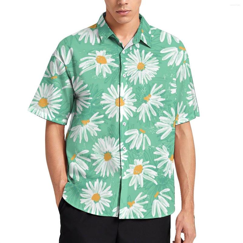 

Men's Casual Shirts White Daisies Shirt Summer Flowers Print Art Blouses Short-Sleeved Street Style Oversize, Style-8