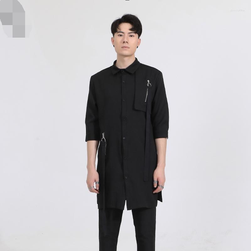 

Men' Casual Shirts Men' Short-Sleeved Shirt Summer Dark Lapel Irregular Zipper Design In The Long Youth Fashion Trend Versatile, Black