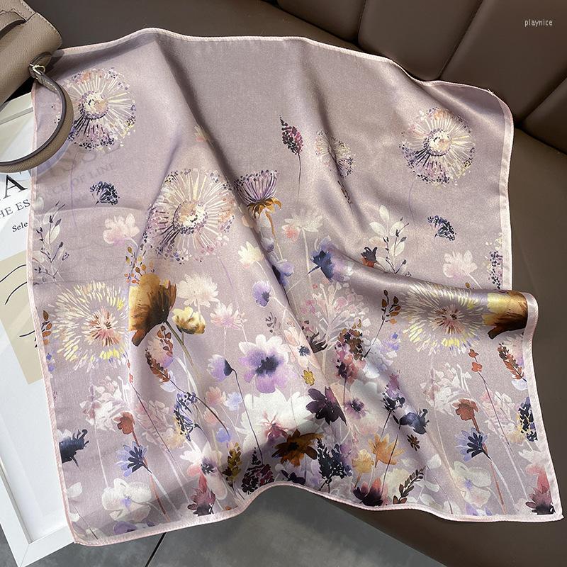 

Scarves Korean Women Mulberry Silk Neckerchiefs Vintage Champagne Flowers Spring Summer 53CM Small Square Scarf Gift Mother