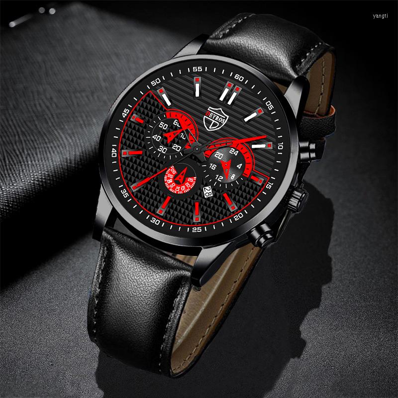 

Wristwatches Brand Men's Business Leather Quartz Wrist Watch Fashion Luxury Men Sports Watches 2022 Calendar Date Clock Relogio, As shown 4
