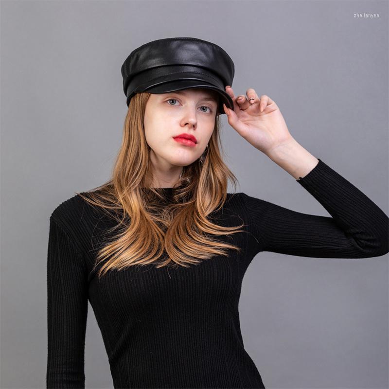 

Berets Top Flat Cap Casual Anti-sweat Breathable Sun Shade Portable Real Leather Sboy Hat Headwear Outdoor Sportswear Accessories, Black