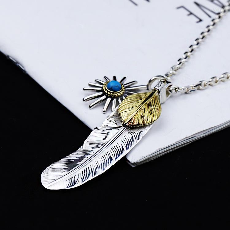

Chains S925 Pure Silver Feather Necklace Trend Pendant Gift Students Neck Sweater Man