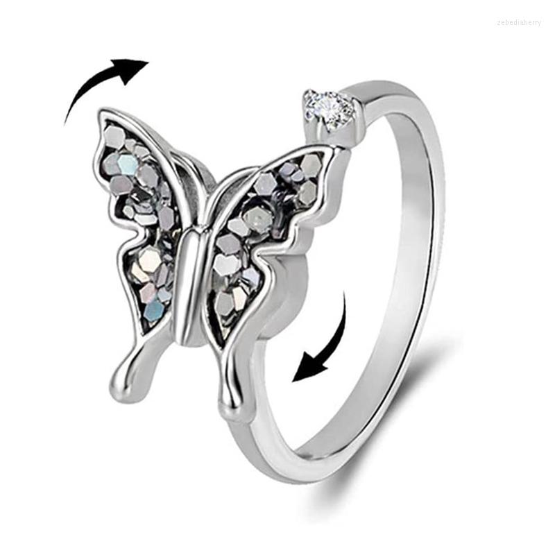

Wedding Rings Creative Butterfly Rotatable Anxiety Ring 2022 Adjustable Spinner For Women Accessories Jewelry Gift Bague Anti Stress