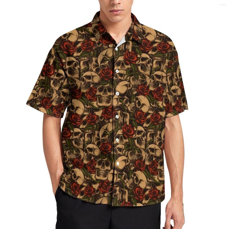 

Men's Casual Shirts Skeleton Music Shirt Beach Red Flower Print Blouses Short Sleeve Novelty Oversized, Style-5