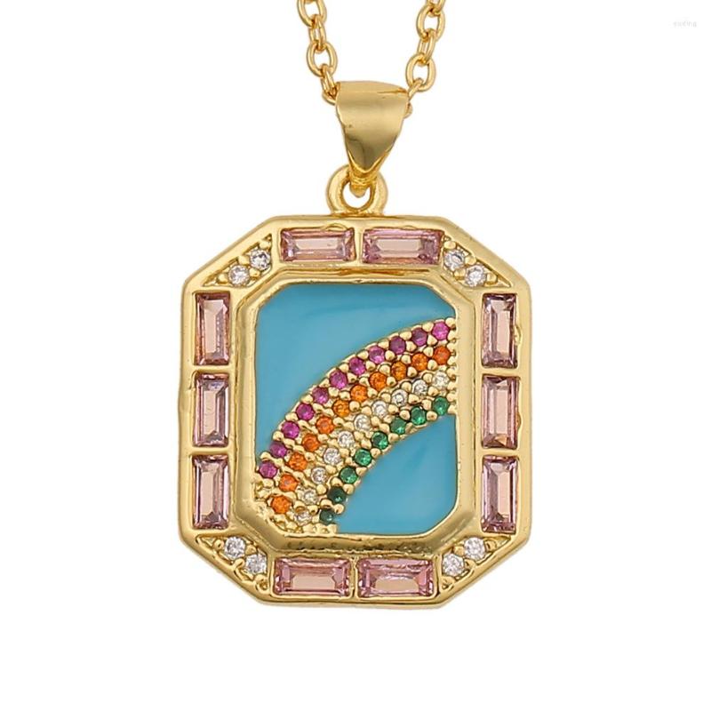 

Chains LOOKER Gold Geometric Pendant Necklace Star Moon Rainbow Inlaid Zircon Neck Chain Friendship Lucky Jewelry Gift