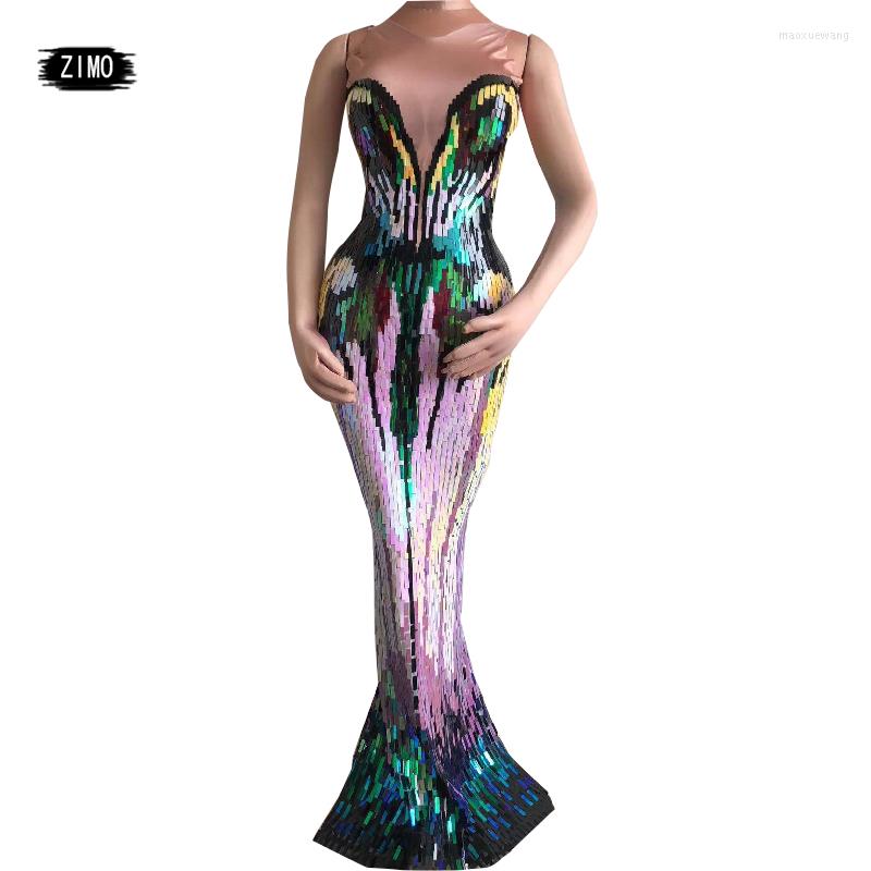 

Casual Dresses Colorful Long Dress Sleeveless Women Evening Party Wear Designer Stretch Prom Birthday Celebrate Female Singer Stage, Multi