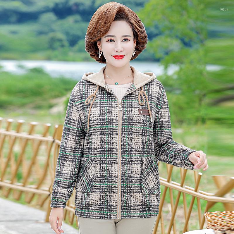 

Women's Jackets 2022 Spring Autumn Jacket High-End Women's Woolen Coat Middle-Aged Mother Casual Hooded Plaid Outerwear Winter Warm Tops, Green