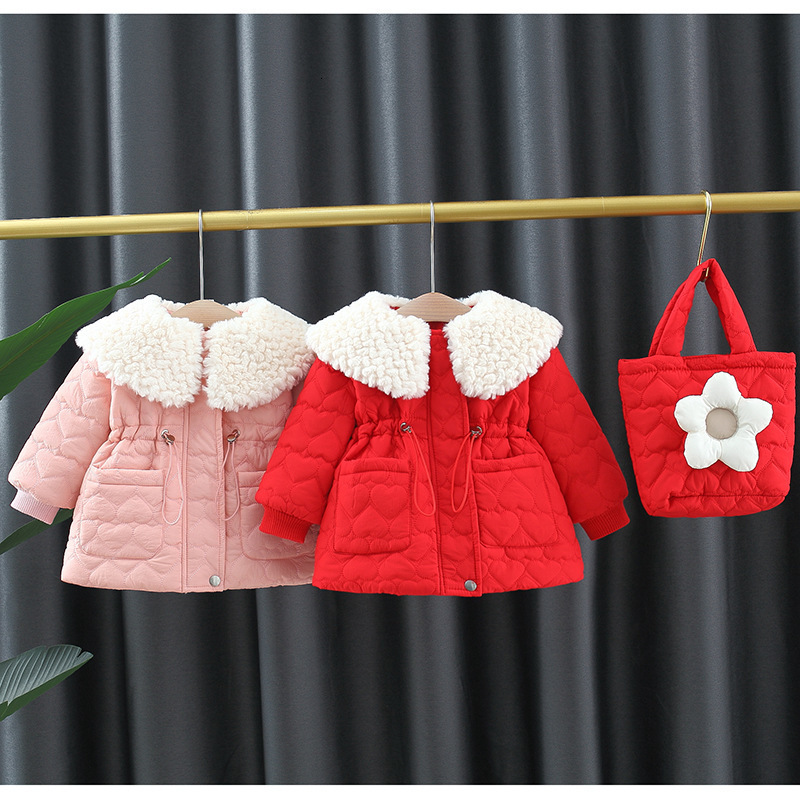 

Rompers Winter baby clothes for born girls babies outfits wool warm cotton padded jacket for girls baby 1st birthday outerwear coats 221114, Red
