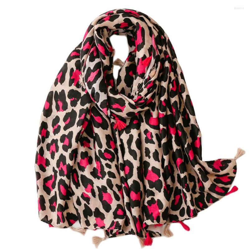 

Scarves 2022 Cotton Leopard Print Tassel Scarf Shawls Wrap Women Long Hijab Beach