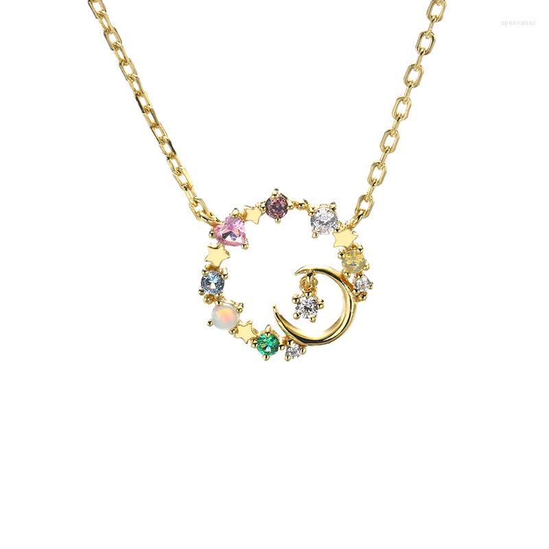 

Chains Fresh Sautoir 925 Sterling Silver Rainbow Zircon Gold Necklaces For Women Female Stars Moon Sweet Jewelry Wholesale Custom