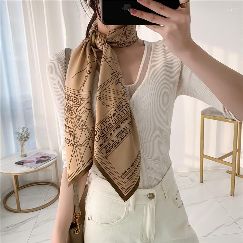 

Scarves 90 90cm Line Retro Fashion Twill Scarf For Muslim Women Woman Neck Hijab Handkerchief Silk Wrap