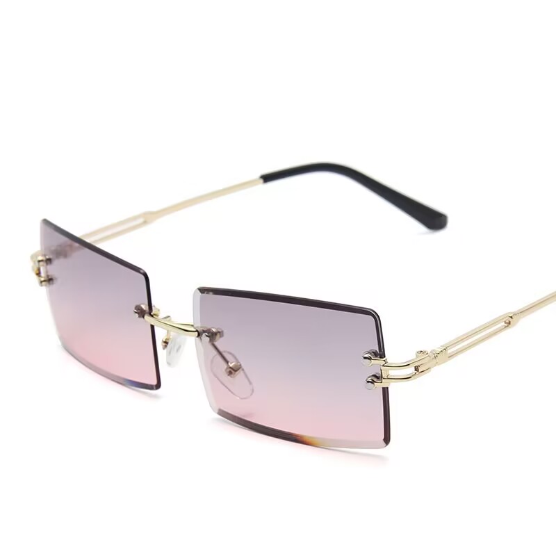 

New European and American fashion street photography anti-glare anti-ultraviolet square rimless rimmed sunglasses for men and women