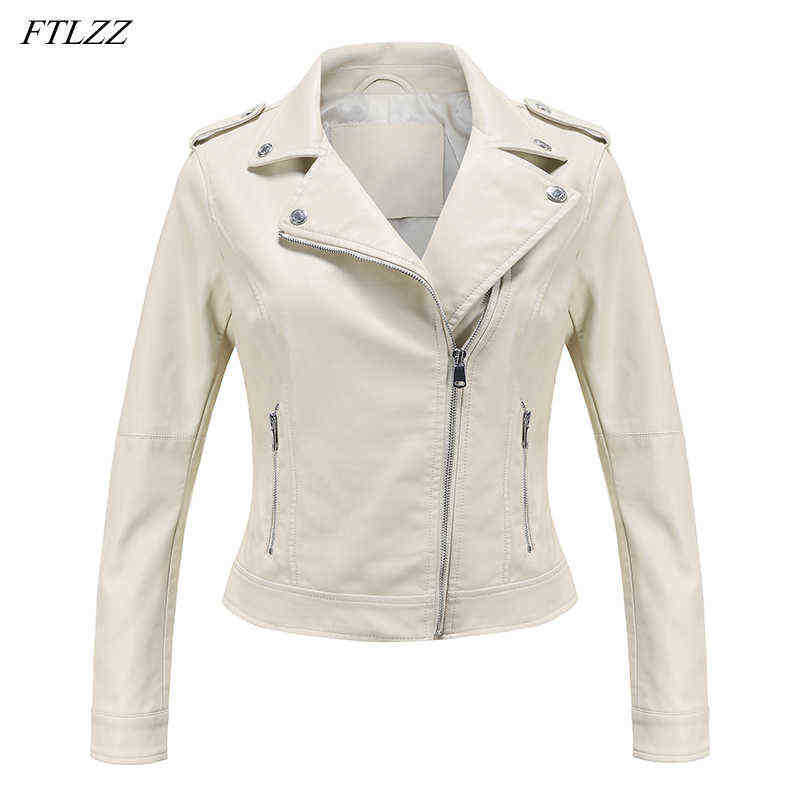 

Ftlzz New Autumn Women Lapel Faux Soft Leather Short Jacket Streetwear Female Zipper Moto Biker Pu Leather Jacket Beige Outfit J220727
