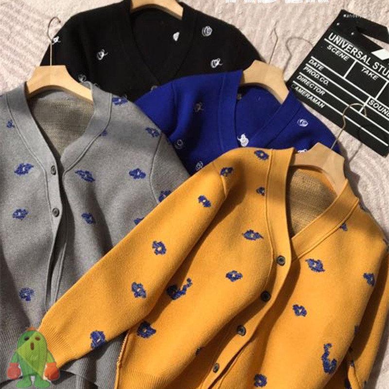 

Men's Sweaters High Street Vintage Ader Error Sweater Autumn Winter Jacquard Embroidery Wool Coat V-neck Loose Knit Cardigan
