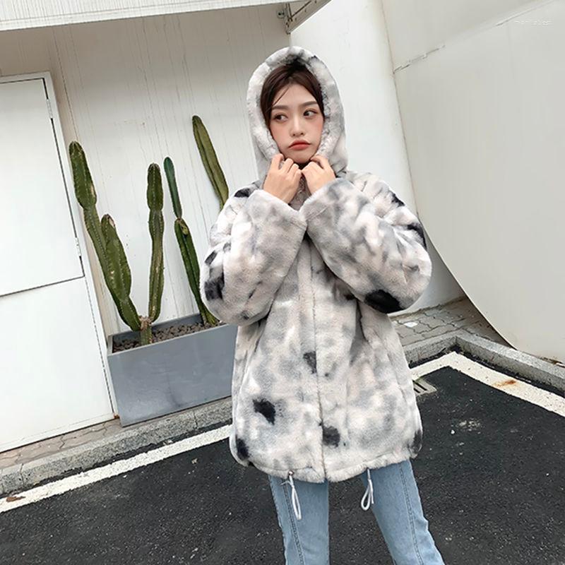 

Women' Fur Women Winter Korean Fashion Faux Mink Coats Women' Casual Solid Hooded Collar Jacket Female Loose Warm Coat P160, Hui bai se