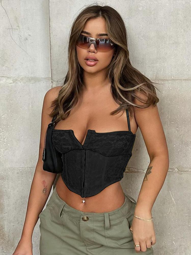 

Women' Tanks Pretty And Women' Lace Floral Bustiers Camisoles Spaghetti Straps Buckle Chest Corsets Crop Tops Y2k Clothes, Black
