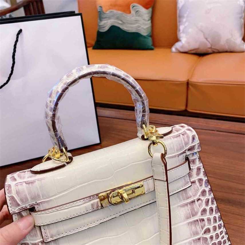 

Clearance bag with lid crocodile white solid color soft handle horizontal square lock middle women's, 26cm