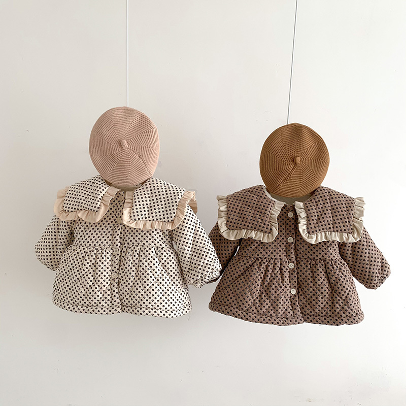 

Rompers MILANCE Winter Girls Clothes Floral Baby Parkas Thicken Lining Infant Girls Fur Coat Baby Outerwear 221114, Beige