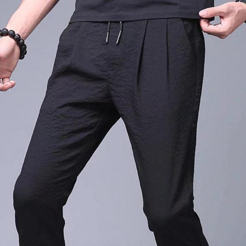 

Men's Pants Male Casual Mid-rise Straight Trousers Summer Men Elastic Waist For School, Black