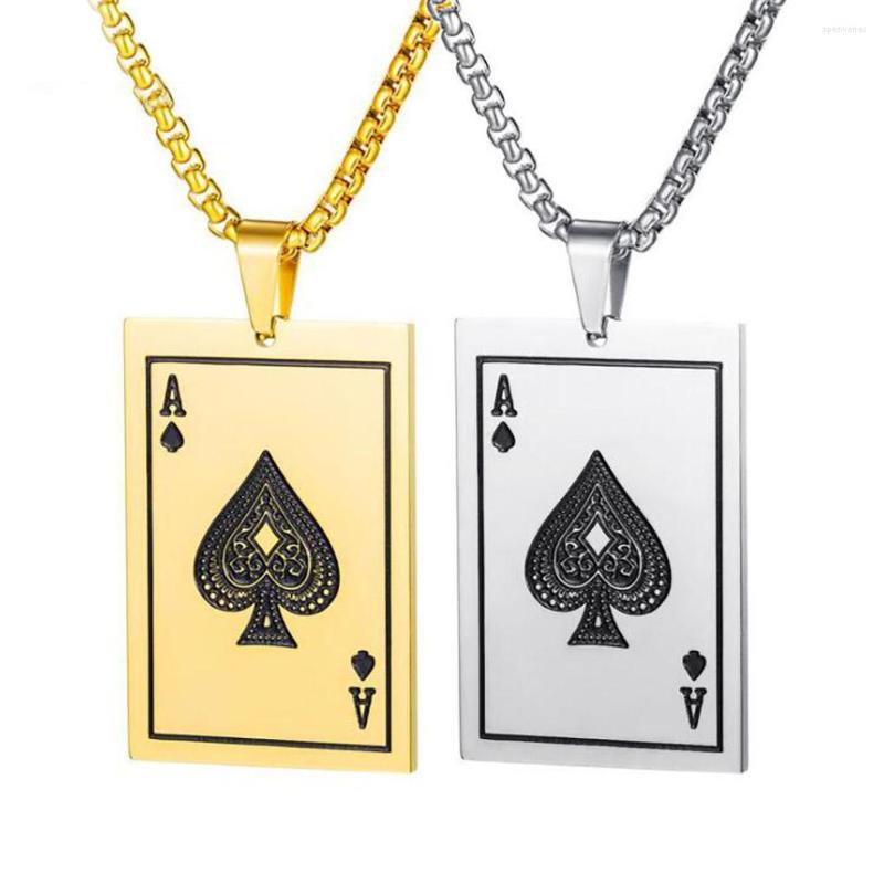 

Chains Stainless Steel Poker Card Spades A Gold Pendant Necklace Men Gambler Jewelry Necklaces Game Gift
