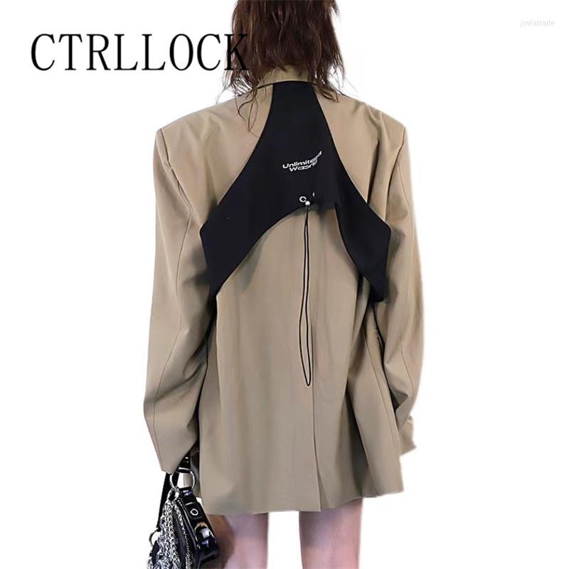 

Women's Suits CTRLLOCK Chic Two-piece Splicing Letter Print Back Patchwork Long Sleeve Design Khaki Blazer Spring Autumn